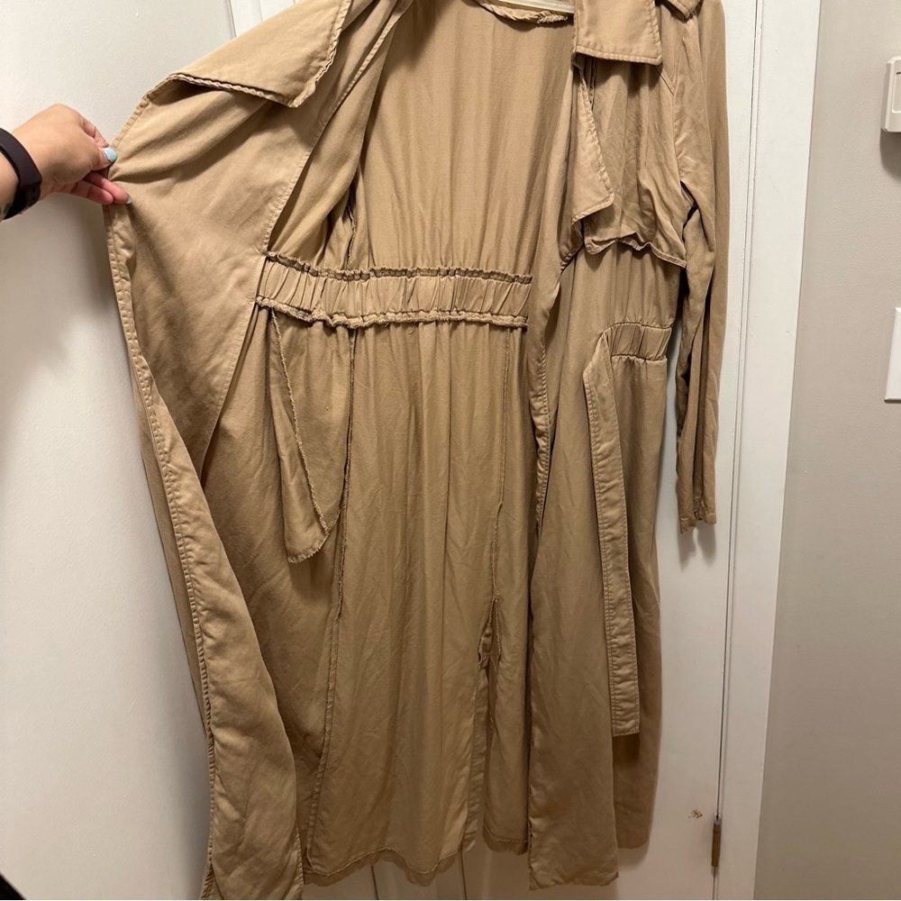 AMALIE THE LABEL Monimonie Linen Blend Long Trench Coat Natural Tan Casual Sz 8 - Picture 5 of 10